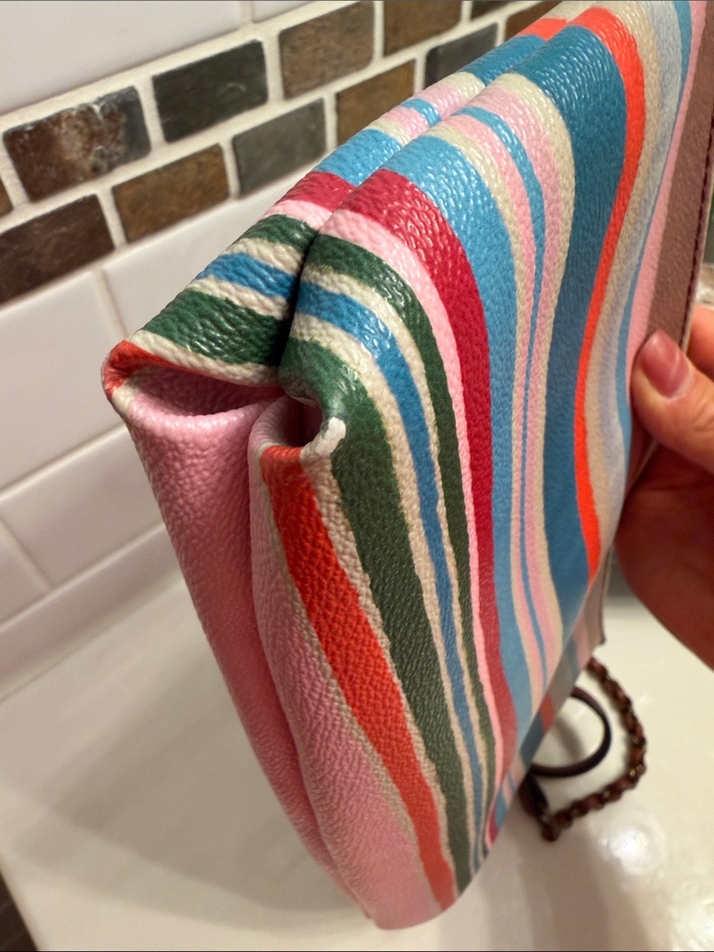 Elliott Lucca Striped Multicolor Leather Chain Crossbody - Pink Blue Red Teal - Picture 6 of 8